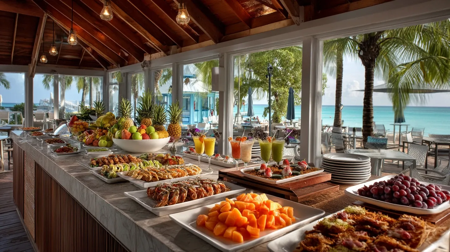 Colorful buffet and cocktails at an Aruba all inclusive resort.