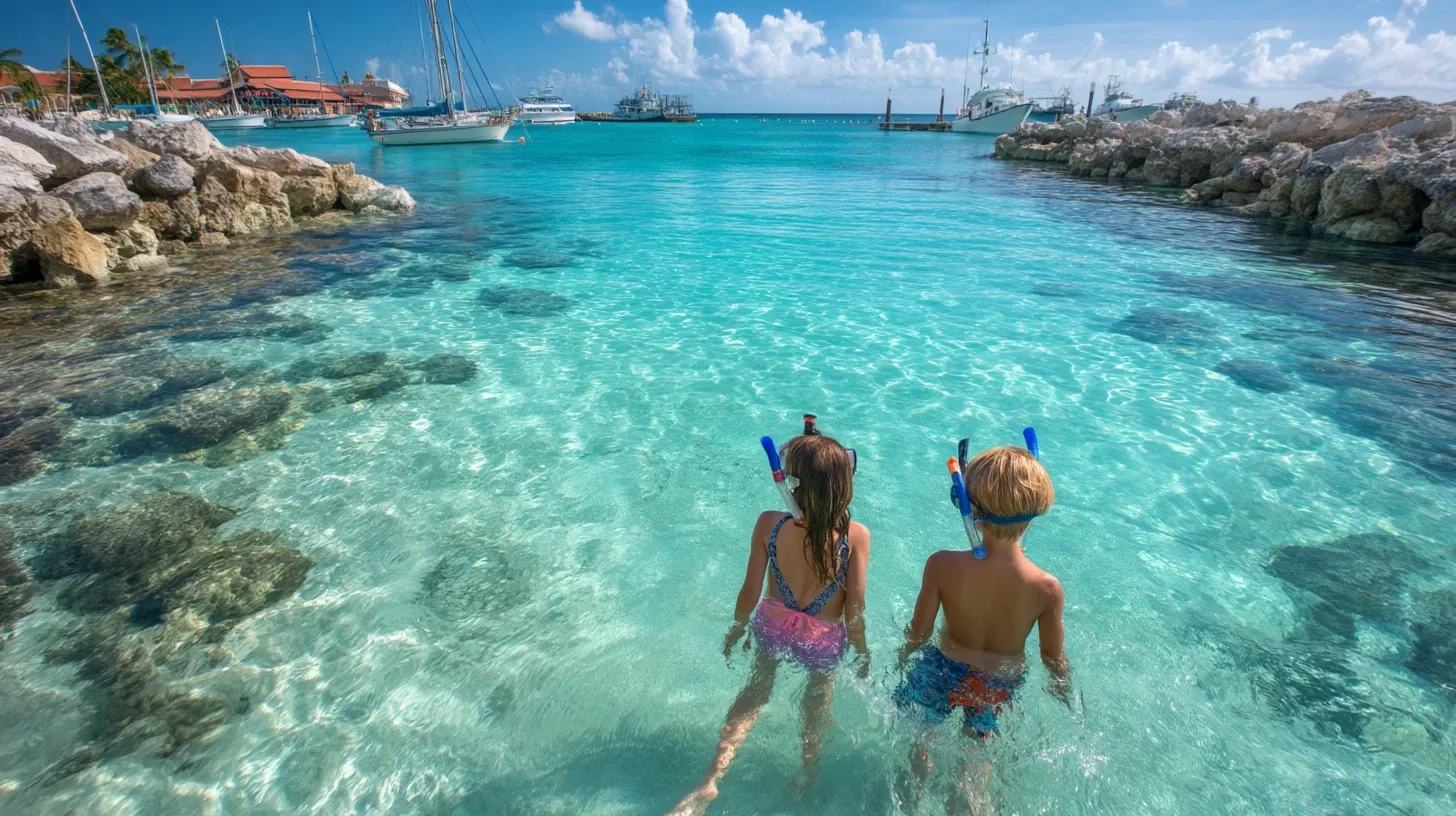 Family snorkeling at Baby Beach Aruba included in vacation packages all inclusive Aruba