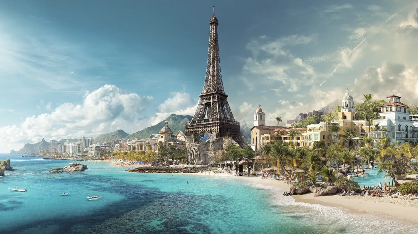 Collage of Paris, Hawaii, and Cancun showing popular destinations with Costco travel.