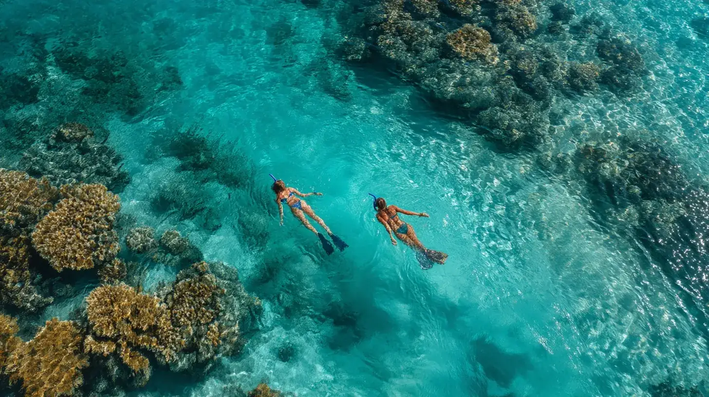 Travelers snorkeling in turquoise waters during Southwest travel package adventure.