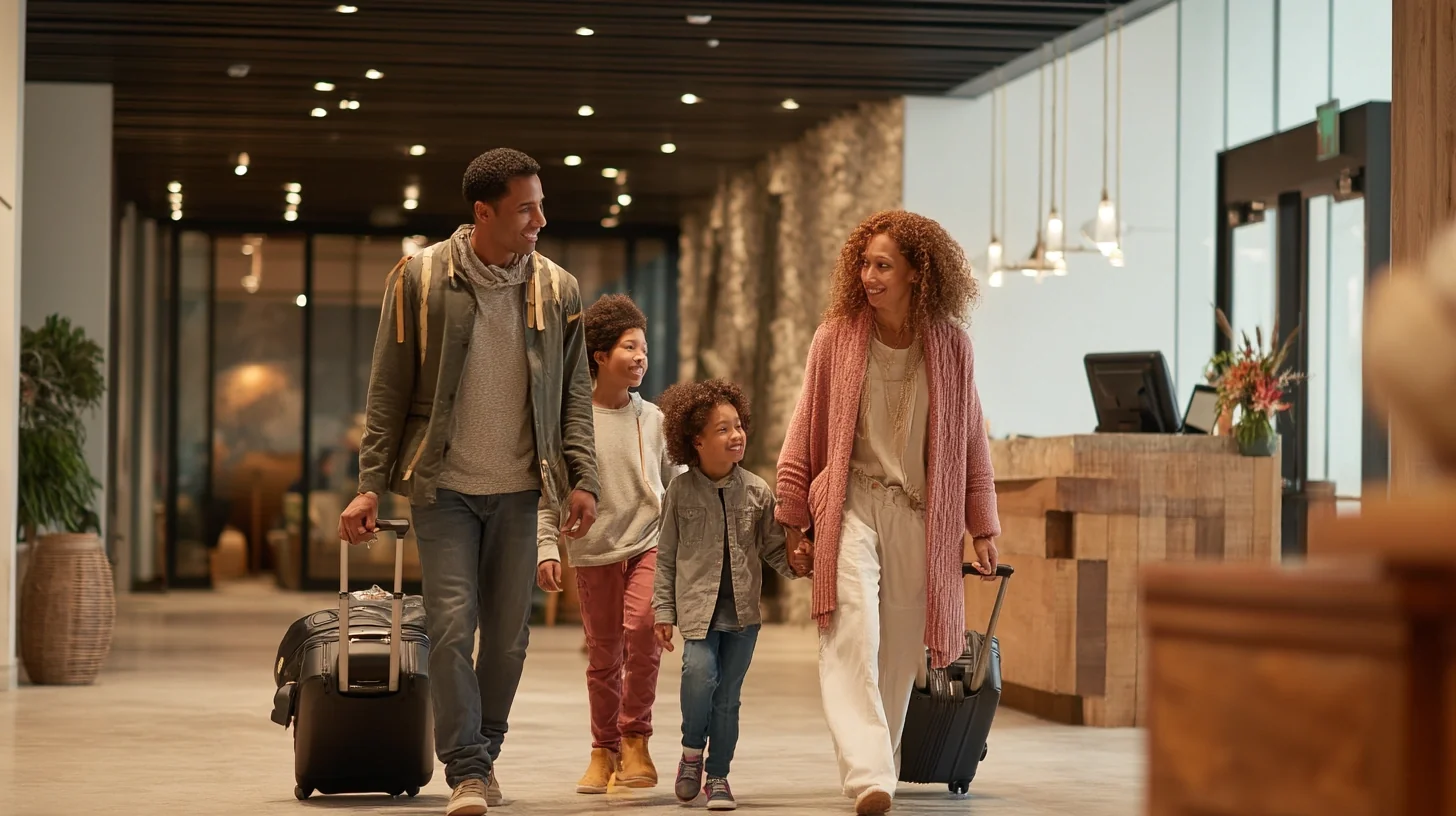 Family checking into hotel as part of their Southwest travel packages.