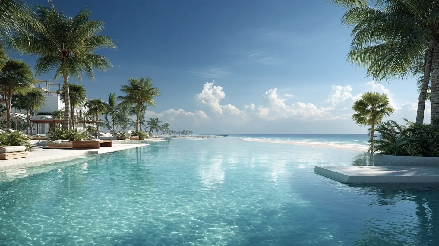 Luxury beachfront resort infinity pool included in vacation packages at Costco.