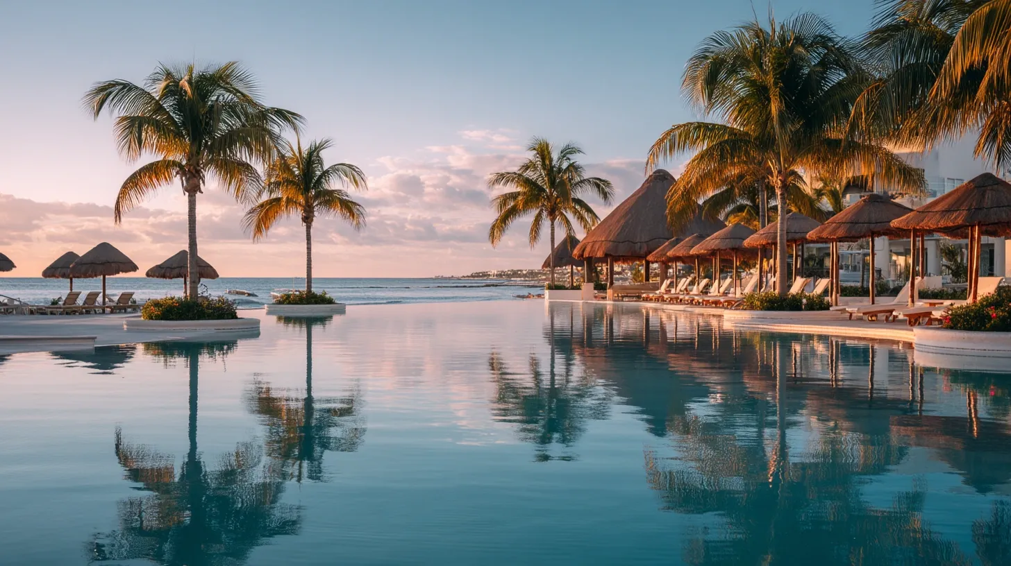 Luxury beachfront infinity pool at one of the best all inclusive resorts in Cancun