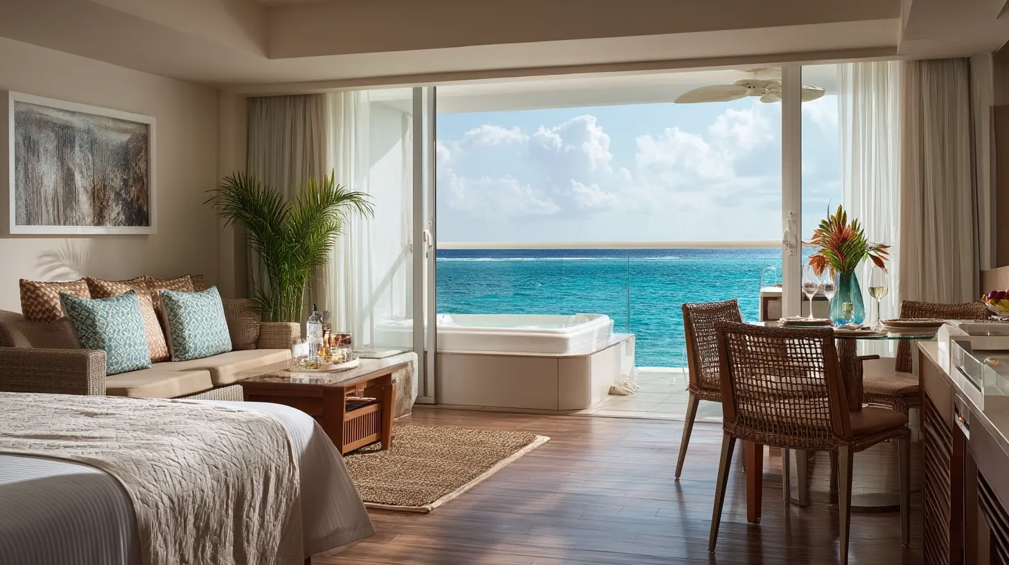 Ocean-view suite with private jacuzzi at adults only all inclusive resorts in Cancun