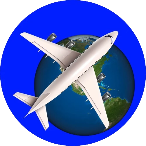 Travel Packages Guide logo featuring a white airplane flying over a globe on a blue background
